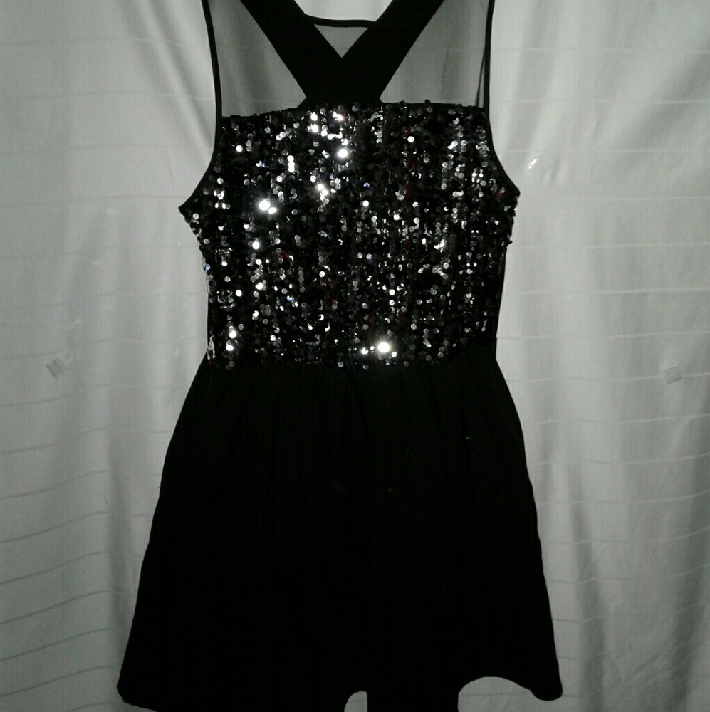 Bongo Sequin Criss Cross Black Dress